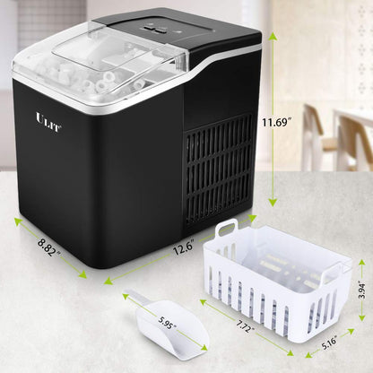 ULIT Portable Ice Maker,Ice Maker Machine for Countertop, Self-Cleaning Function Ice Cube Maker,Make 26 lbs Ice in 24 hrs, 9 Ice Cubes Ready in 8 Minutes,with Ice Scoop and Basket(Black)