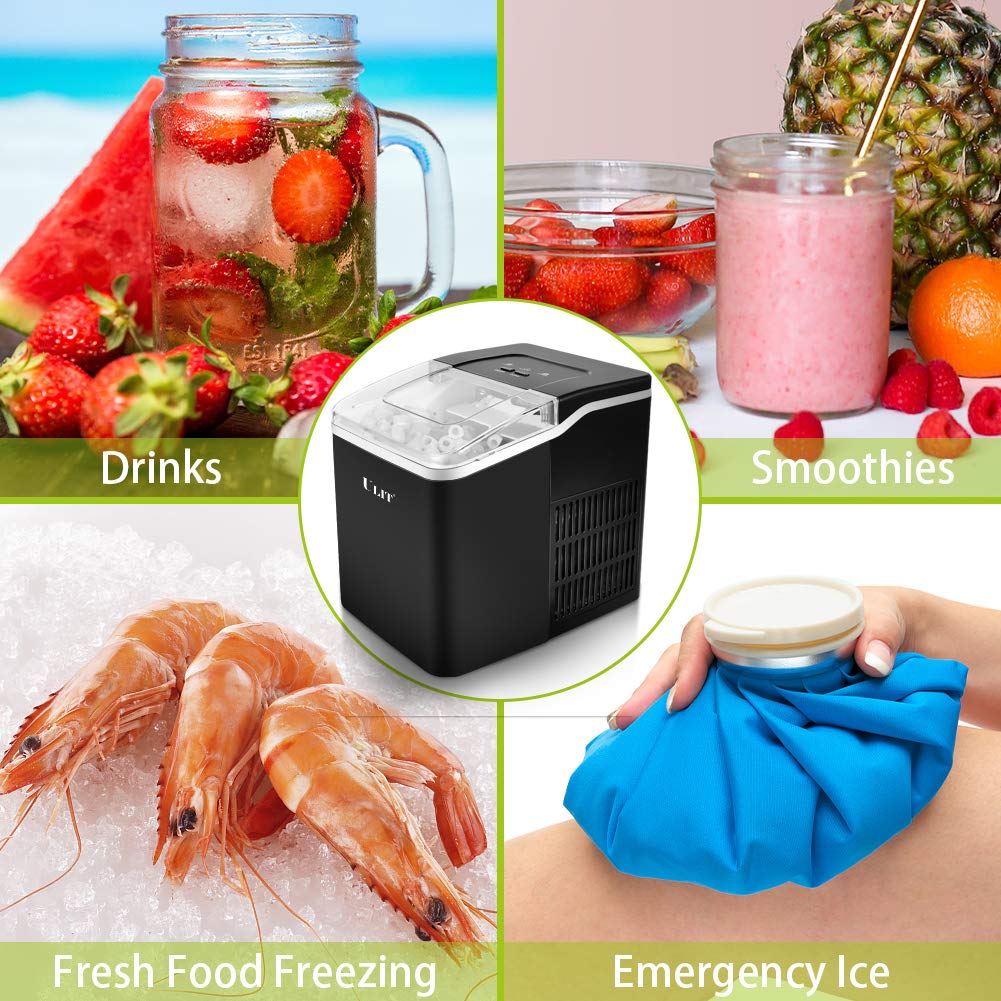 ULIT Portable Ice Maker,Ice Maker Machine for Countertop, Self-Cleaning Function Ice Cube Maker,Make 26 lbs Ice in 24 hrs, 9 Ice Cubes Ready in 8 Minutes,with Ice Scoop and Basket(Black)