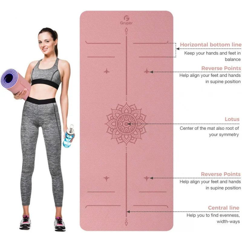 Non-Slip TPE Yoga Mat - Thick, Large 72x32, Alignment Marks