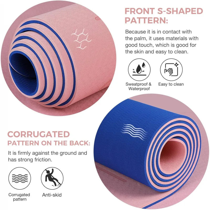 Non-Slip TPE Yoga Mat - Thick, Large 72x32, Alignment Marks