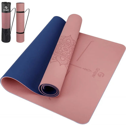 Non-Slip TPE Yoga Mat - Thick, Large 72x32, Alignment Marks